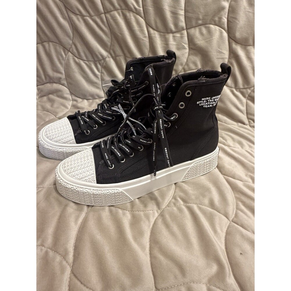 Marc Jacobs The High Top Sneaker Black Canvas Shoes Size 44 EU 11 US Womens